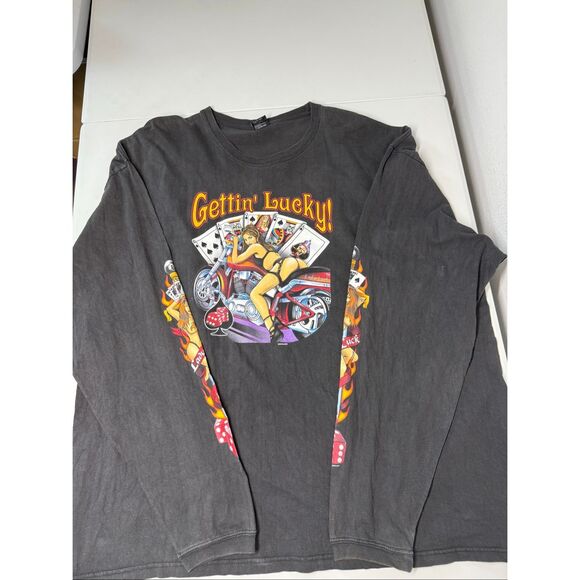 Lighting Clothing Biker Long Sleeves Men's T-shirt "Gettin' Lucky!" Sz 3XL *Note - Picture 5 of 11